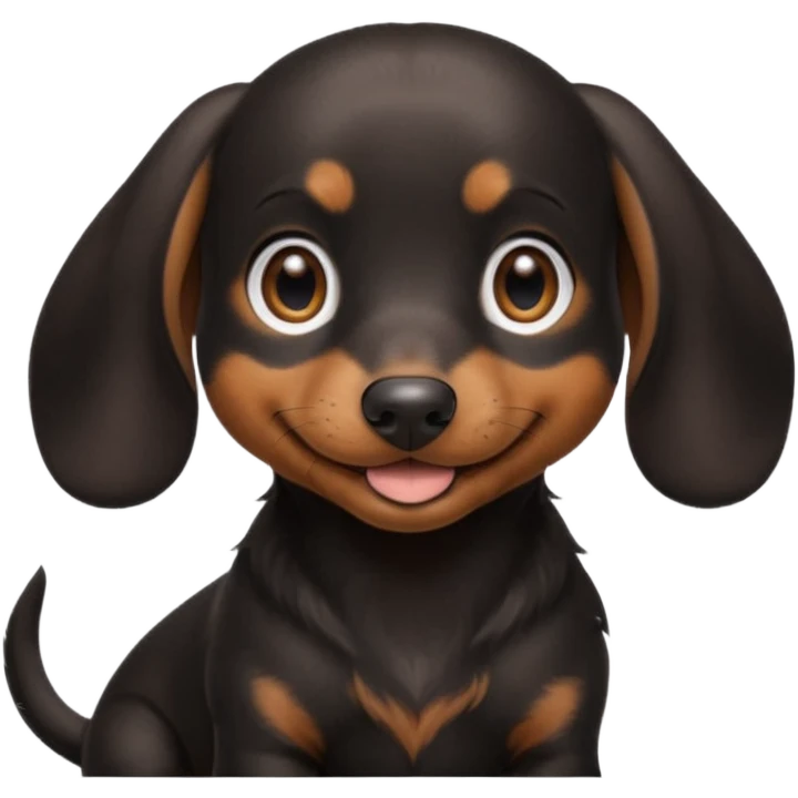 Black miniature Daschund puppy looking happy emoji