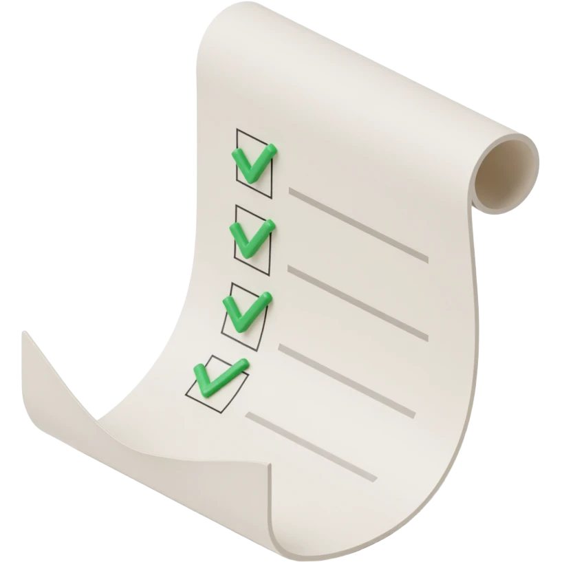 floating rolled paper list with green checkboxes emoji