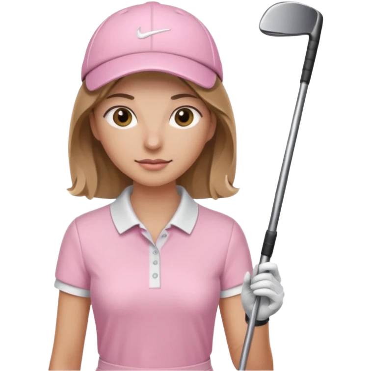 person with medium length bronde hair, light pink outfit, and golf club emoji