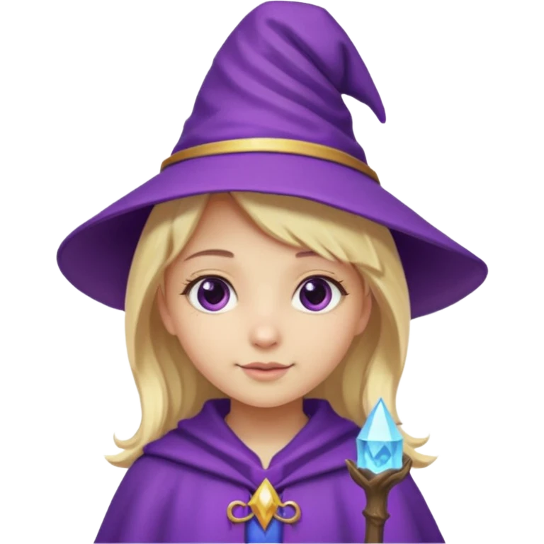blonde hair, purple wizard hat, cute wizard girl emoji