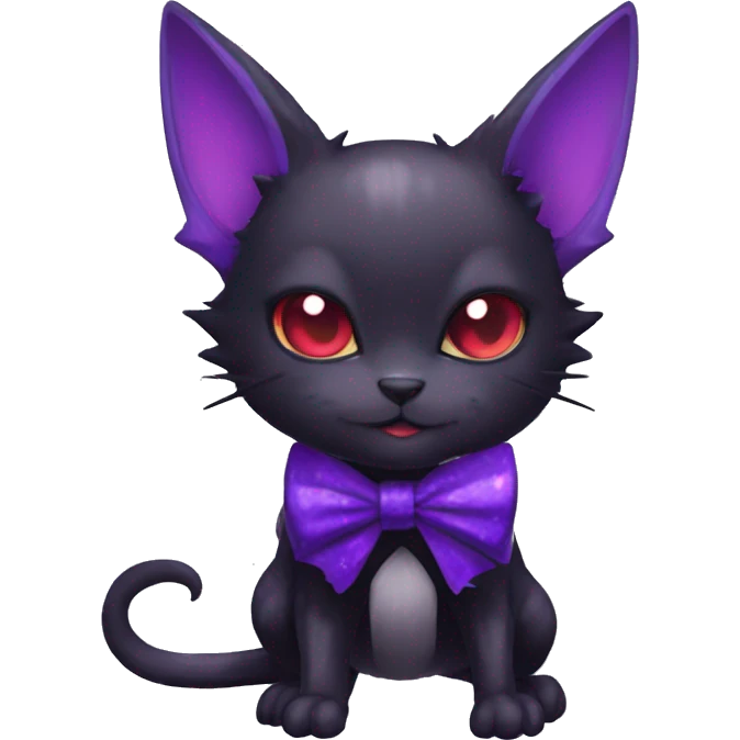 cool kawaii black purple red ethereal fantasy beautiful elegant nargacuga-bat-cat-Fakemon collar harness bow tie and leg spats full body emoji