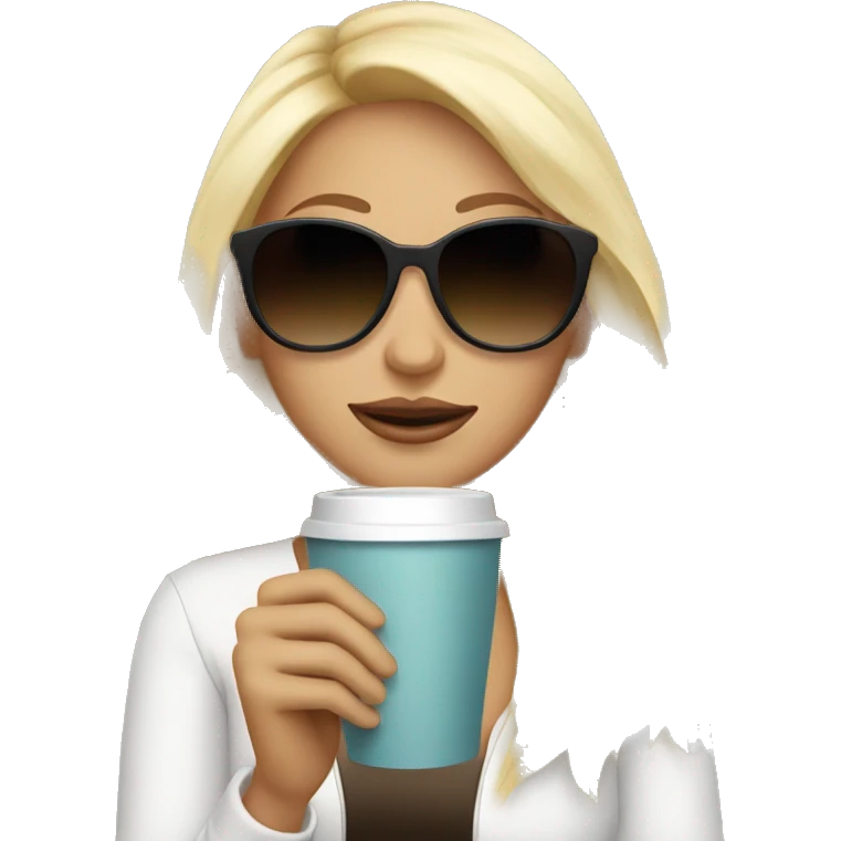 Blonde Girl With sunglasses and coffe  emoji