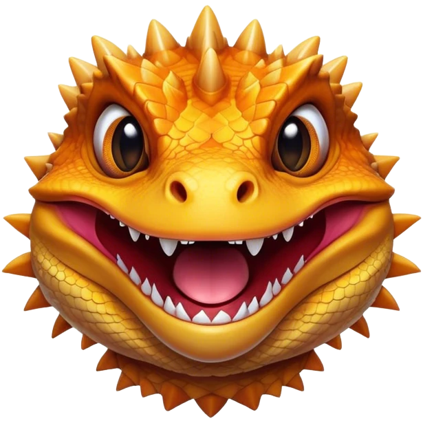 Cinematic Comical Bearded Dragon Portrait Emoji, Head tilted dramatically with an exaggeratedly amused expression, featuring a striking, glossy scaled hide with a quirky, spiky beard and wide, expressive eyes full of playful disbelief, Simplified yet hilariously expressive features, highly detailed, glowing with a slightly sassy glow, high shine, dramatic yet playful, stylized with an air of cheeky mischief, bright and endearing, soft glowing outline, capturing the essence of a spirited and over‐the‐top dragon, so meme‐worthy it feels like it could snap its jaws into internet fame instantly! emoji