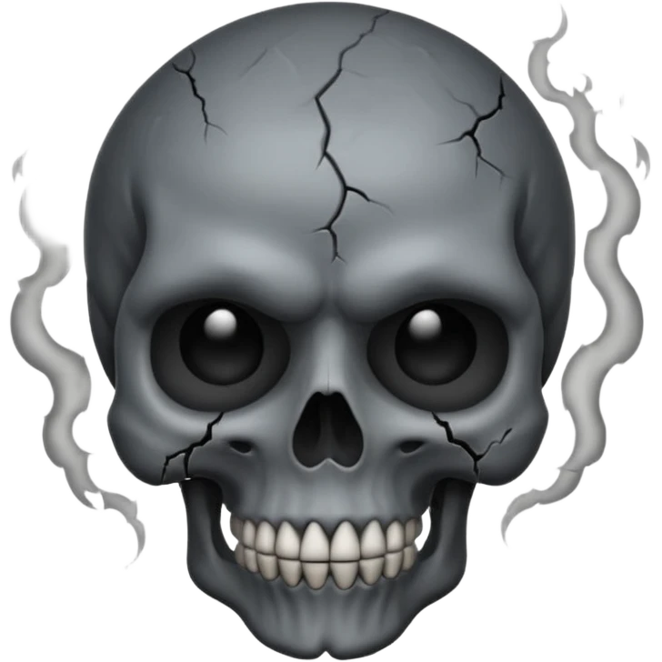 iOS style emoji, dark fantasy skull, cracks, black smoke from eyes, soft light, stylized emoji