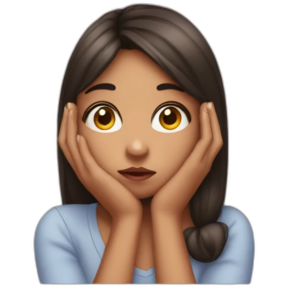 A girl puts her hand on her cheek And bored emoji
