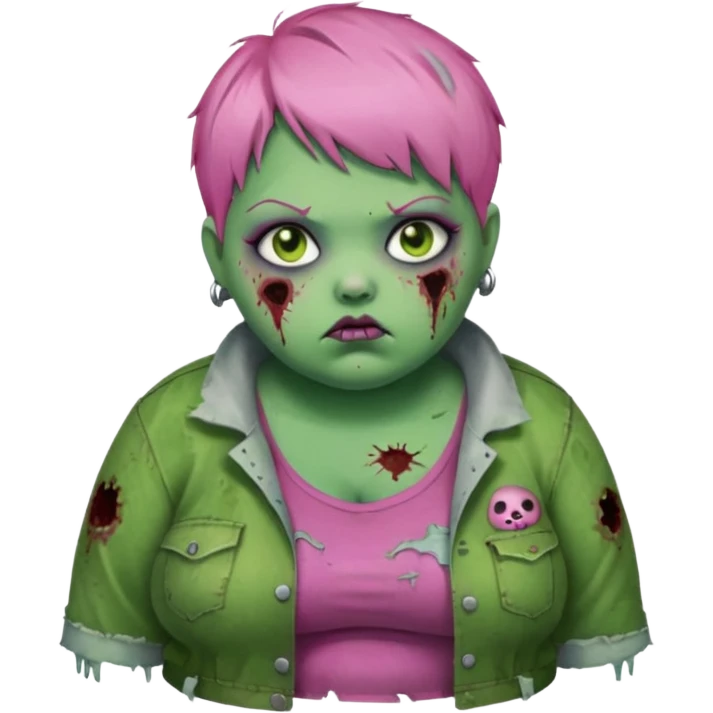 fat zoombie girl pink short hair, green skin emoji