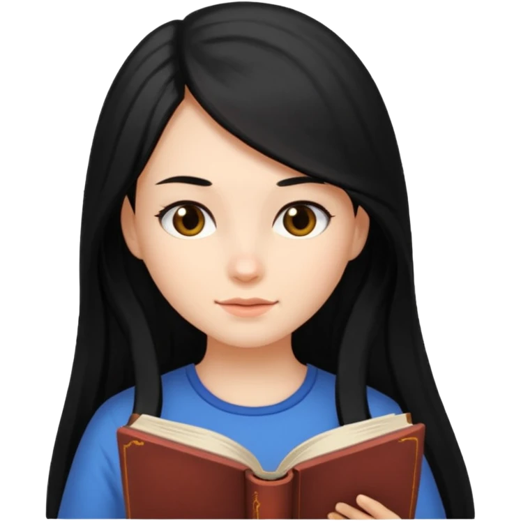 Girl black long hair reading book emoji