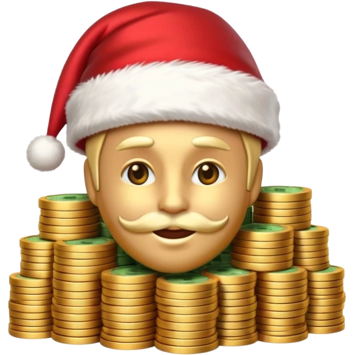 A confident rich emoji face wearing a Santa hat, money stacks, casino vibe, New Year theme, premium 3D emoji style, sharp details, no text, isolated on transparent background emoji