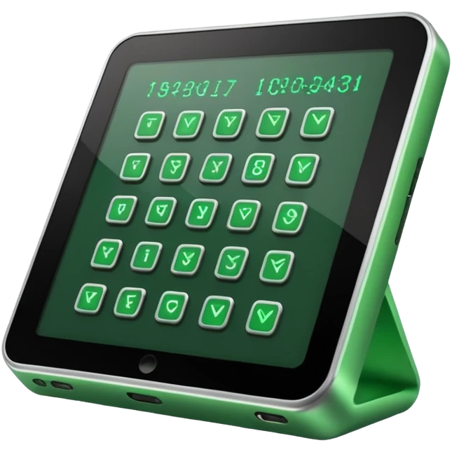 generate an electronic cryptographic device. let the code be written in green on his screen. 4 different versions. do it as efficiently as possible. emoji