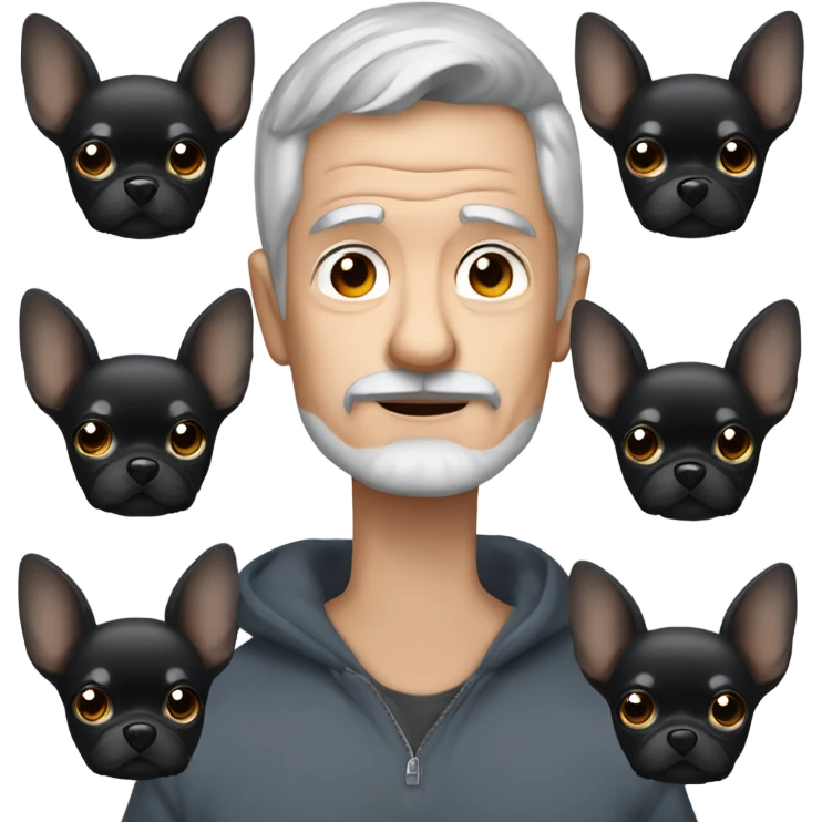Older man blue eyes gray hair gray goatee ball cap holding black longhair chihuahua  emoji