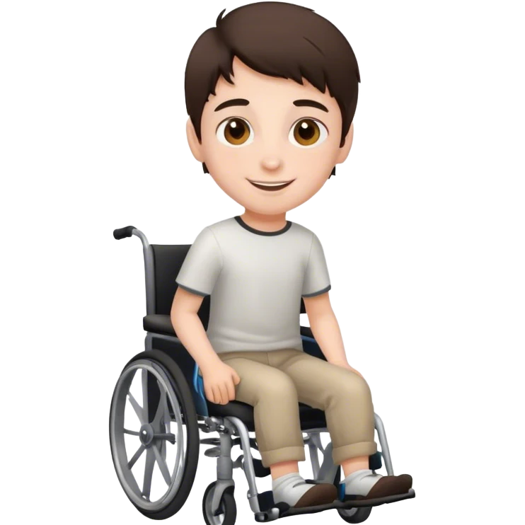 Brunette young boy with brown eyes in wheelchair smiling emoji
