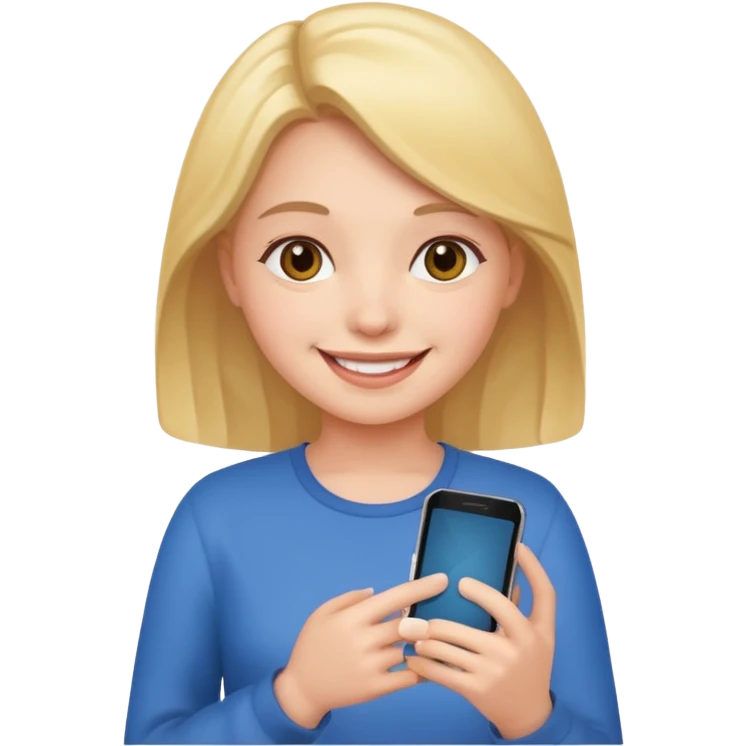 a girl holding a smartphone, smiling emoji