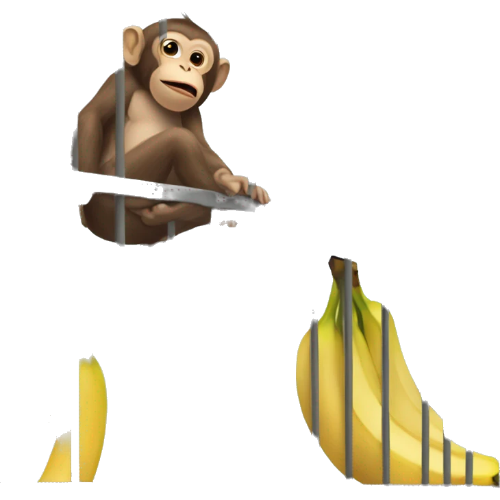 The monkey's outside. Banana inside the cage.  Monkey trying to get the banana out of the cage emoji