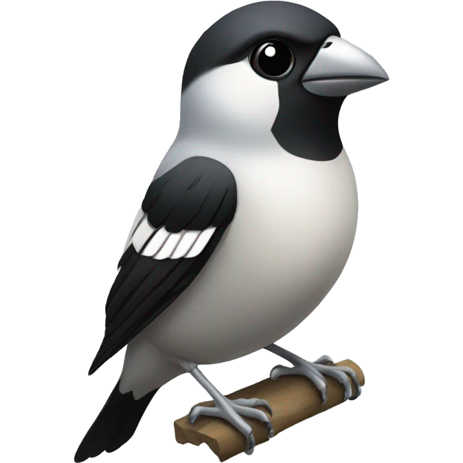 A finch with a white chest that has 2 black stripes on it, silver beak and feet emoji