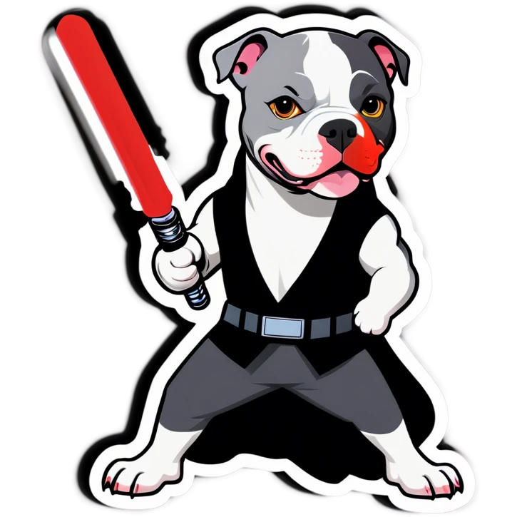 Grey and white pitbull with lightsaber  emoji