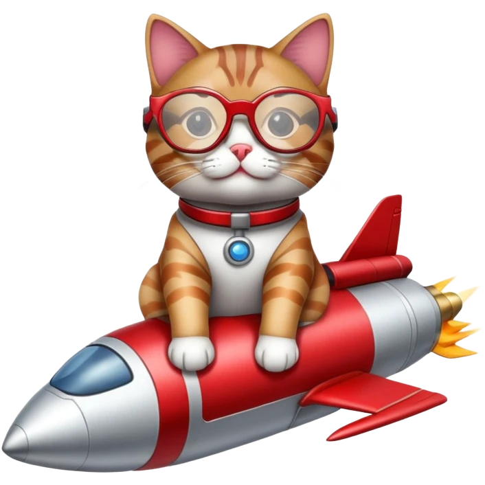 cat wearing glasses sitting on a rocket emoji