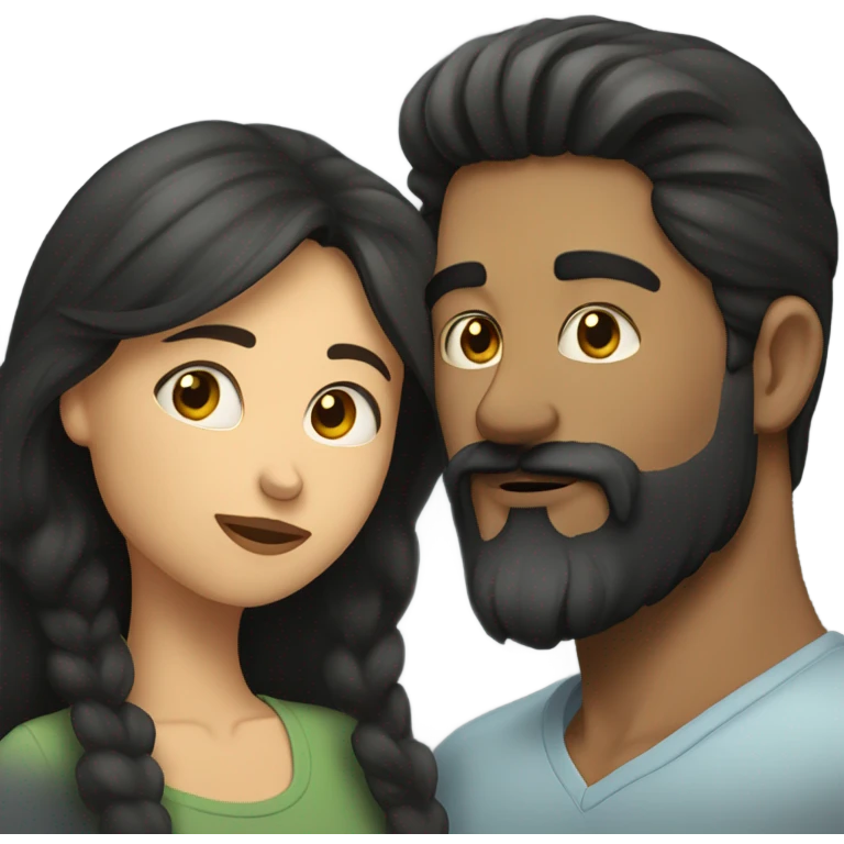 Girl with dark hair kissing a man with dark beard  emoji