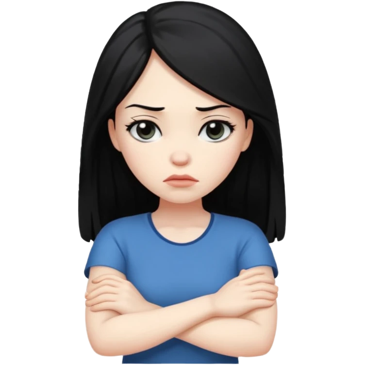 pouty/sad arms crossed emoji woman with long black hair emoji