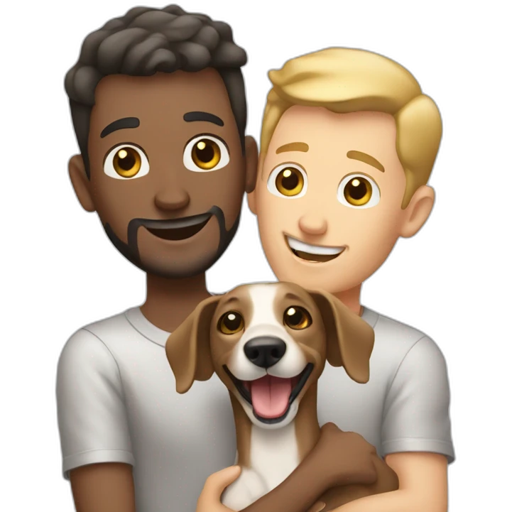 Happy gay couple white men with a dog greyhound emoji