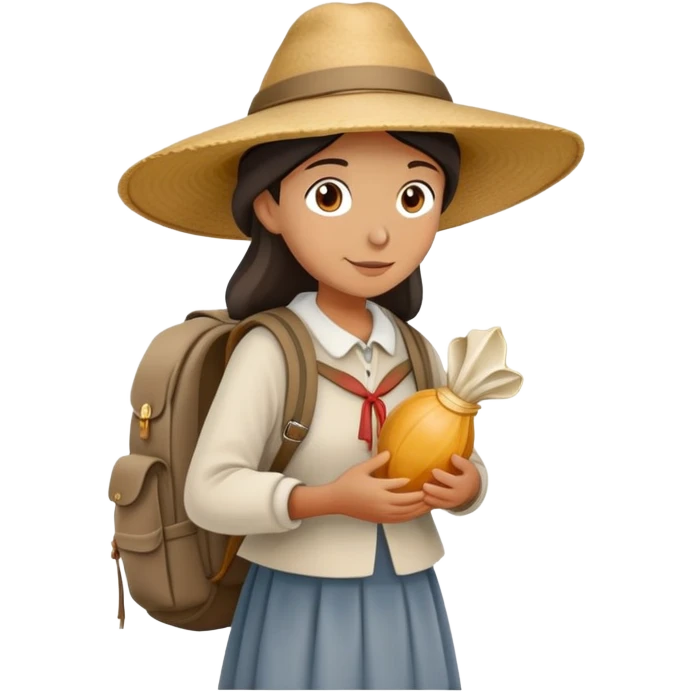 pilgrim woman walking with the Camino de Santiago shell behind her emoji