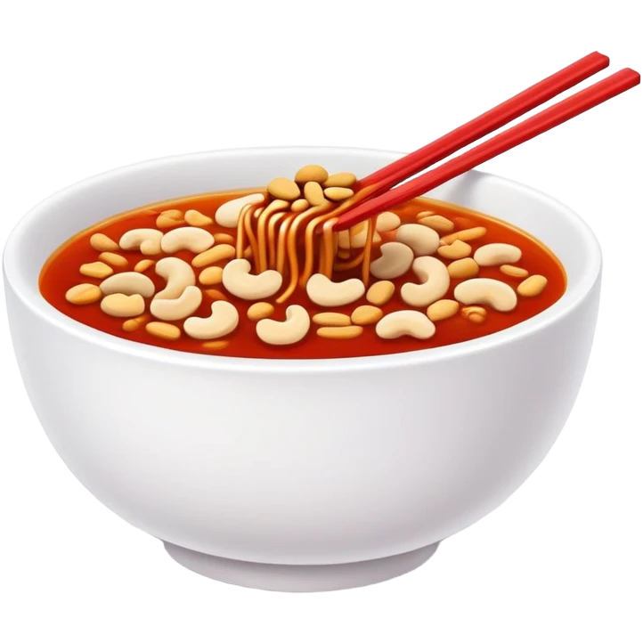 Chongqing Xiaomian with red spicy broth and peanuts, simplified emoji style with bold outlines and bright colors, cartoon style hot Sichuan street noodles emoji