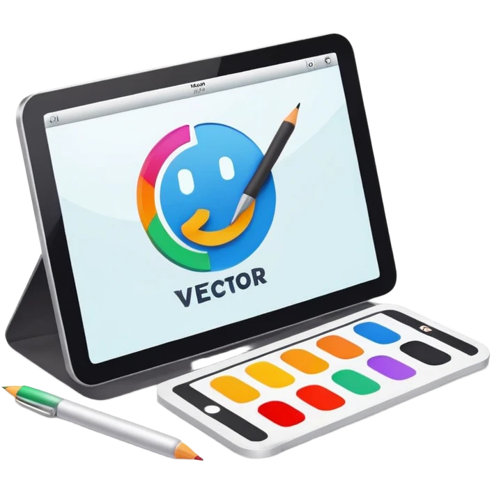 digital screen showing a basic logo being edited, with vector handles and a color palette emoji