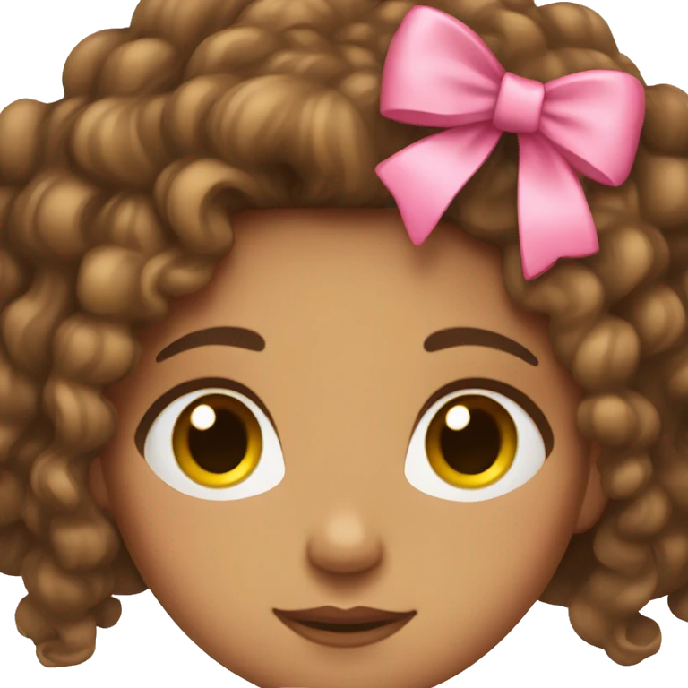 tan girl with brown curly hair and brown eyes with a pink bow in her hair emoji