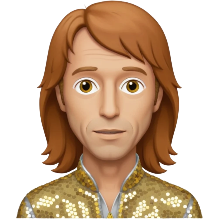 Robin Gibb from Bee Gees with light grey sequin outfit, long auburn hair emoji