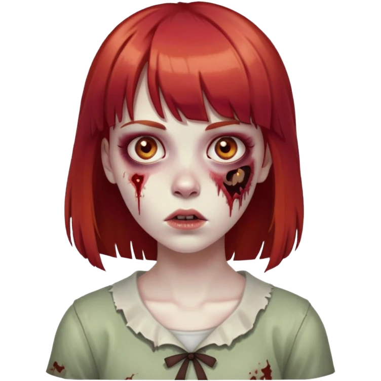 Cabelo vermelho com franja com olhos castanhos garota zumbi emoji