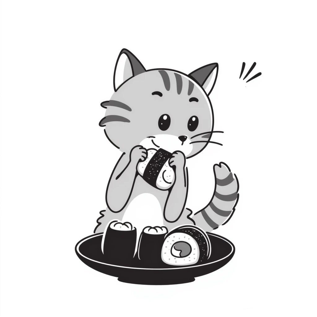 grey tabby kitten eating sushi emoji