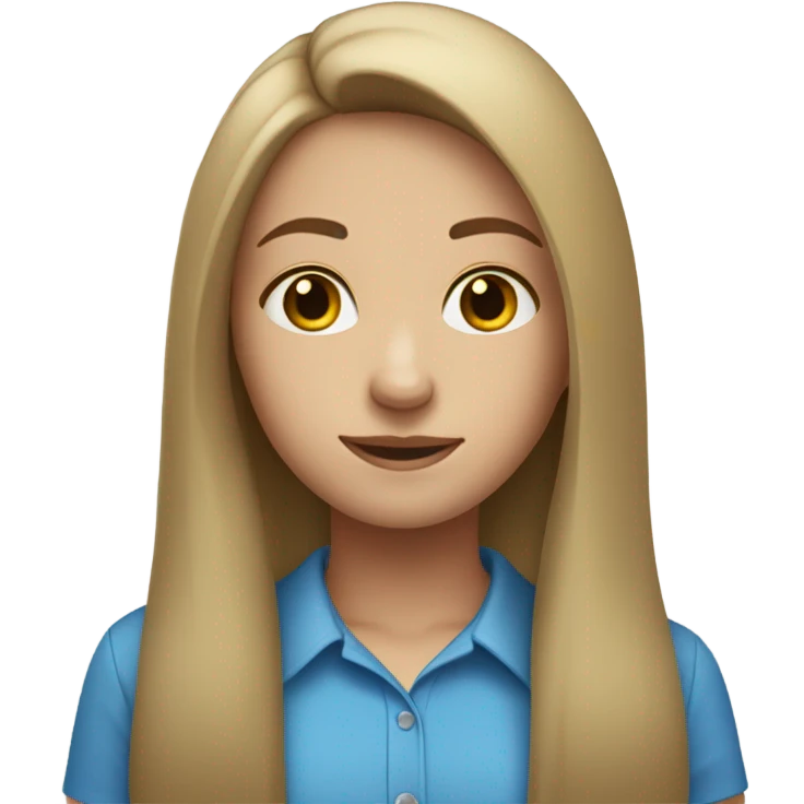 A girl that her hair is straight and she is white and she is wearing blue shirt  emoji