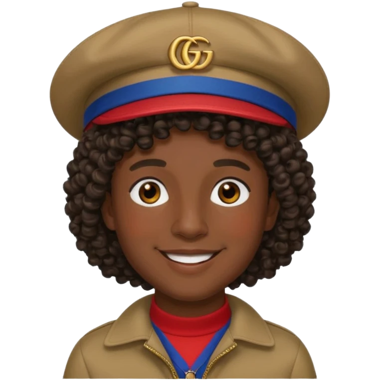 Menino Moreno com cabelo cacheado de boné da gucci  emoji