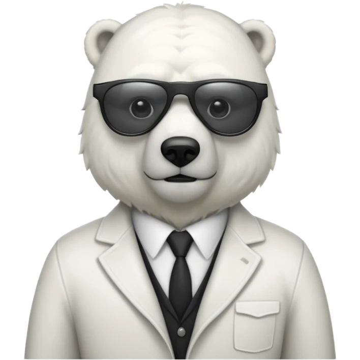 Make a humanoid polar bear with a secret agent outfit and dark black glasses emoji