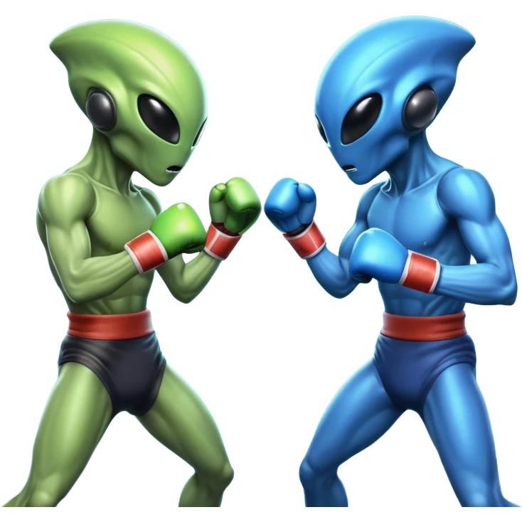 two alien fighters boxing, mid-punch action, motion blur effect, glowing energy impact, dramatic lighting, 3D cartoon, mobile game icon style, clean background, no text, no watermark
 emoji