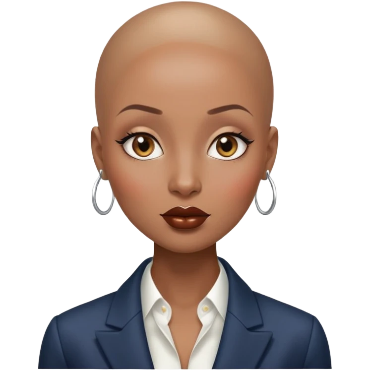 Gorgeous shiny girl no eyebrows wearing blazer Alluring black woman wide nose bald head big brown lips emoji