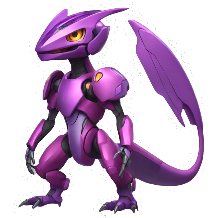 a Genesect-Raptor-Fakémon—hybrid with a futuristic visor-helmet full body emoji