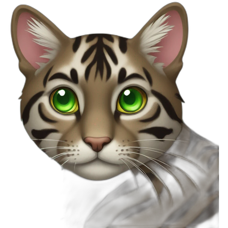 Dark Brown Tiger cat with green eyes and hearts of love emoji