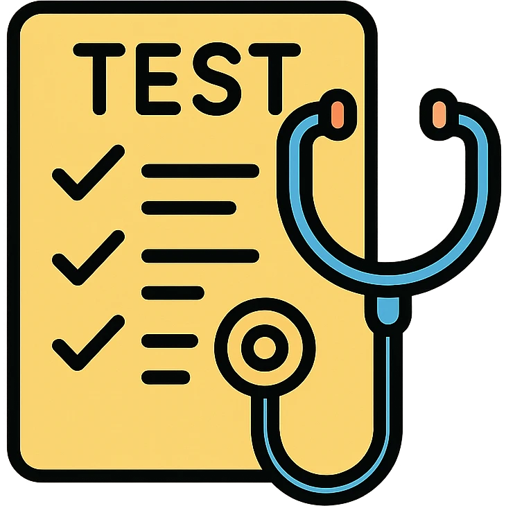 icon of a test paper with a stethoscope, color outline style emoji