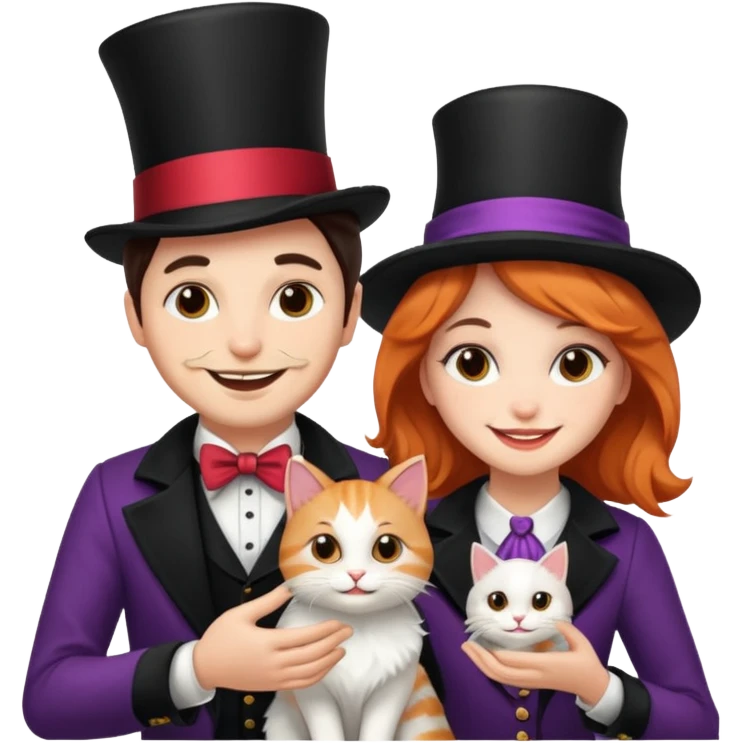 magician couple and their pet cat emoji
