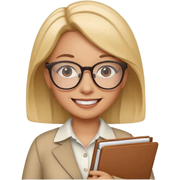 a woman with glasses and a folder in her hands like emoji