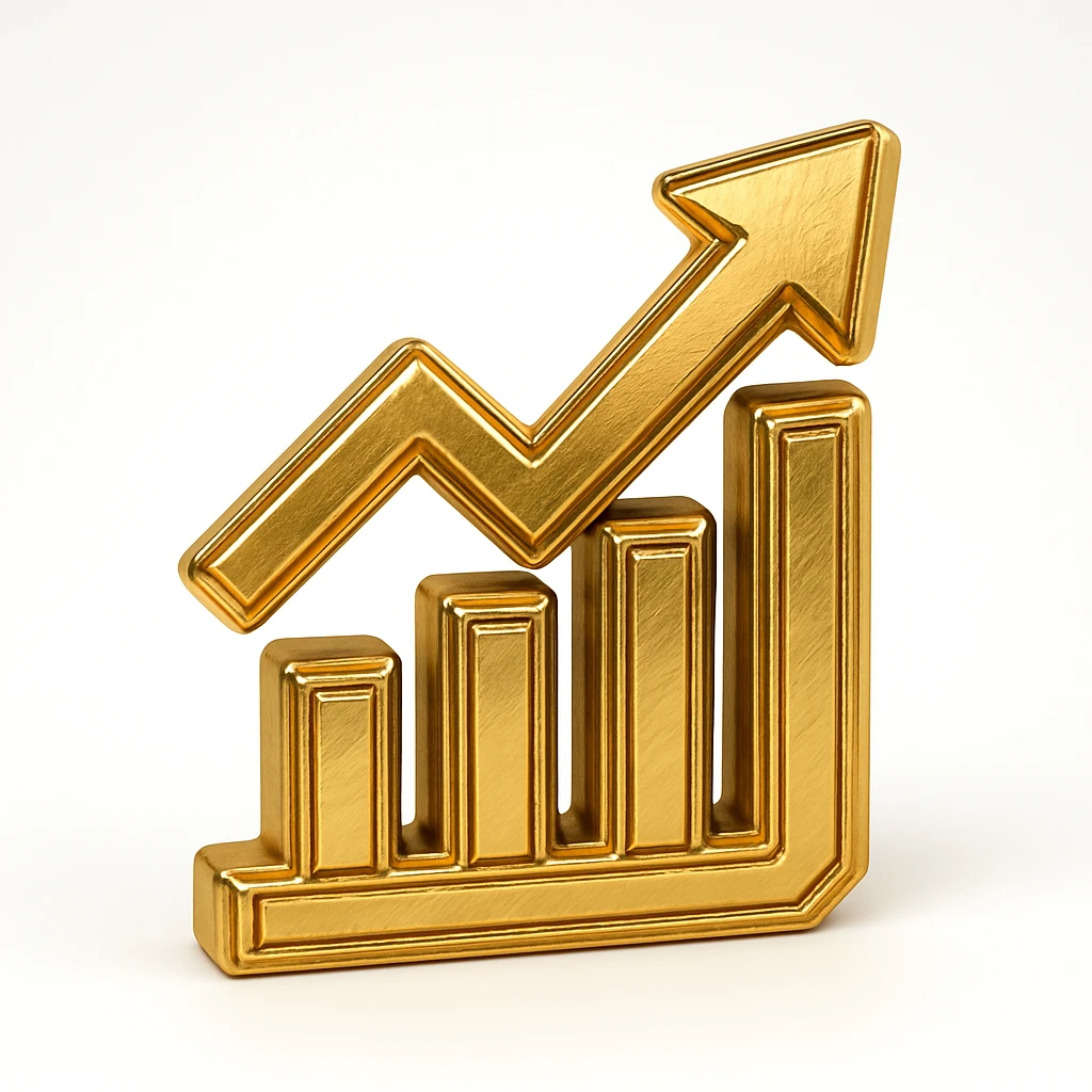 rising graph icon, 3D style, metallic finish emoji