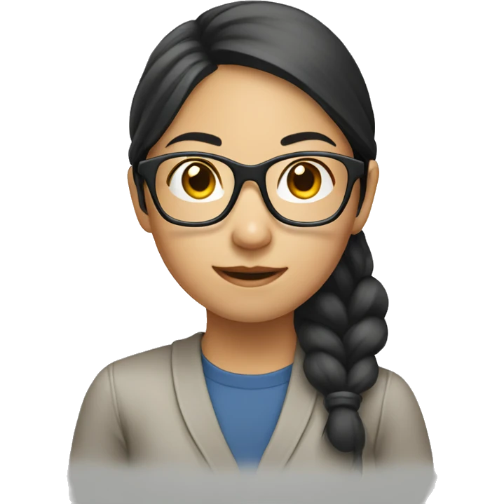 Asian girl wearing glasses using computer emoji