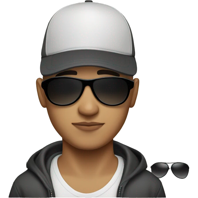 Bald Mexican young man with a baseball cap and dark cool sunglasses looking cool emoji