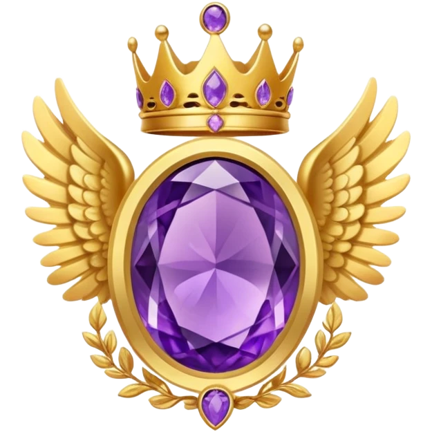 4th place award Number in frame decorated with golden angel  wings and amethyst  stone and small crown on a top emoji