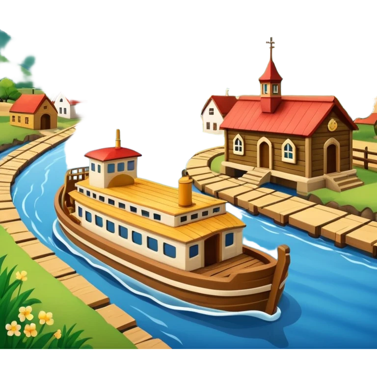 a ferry crossing a river between towns emoji