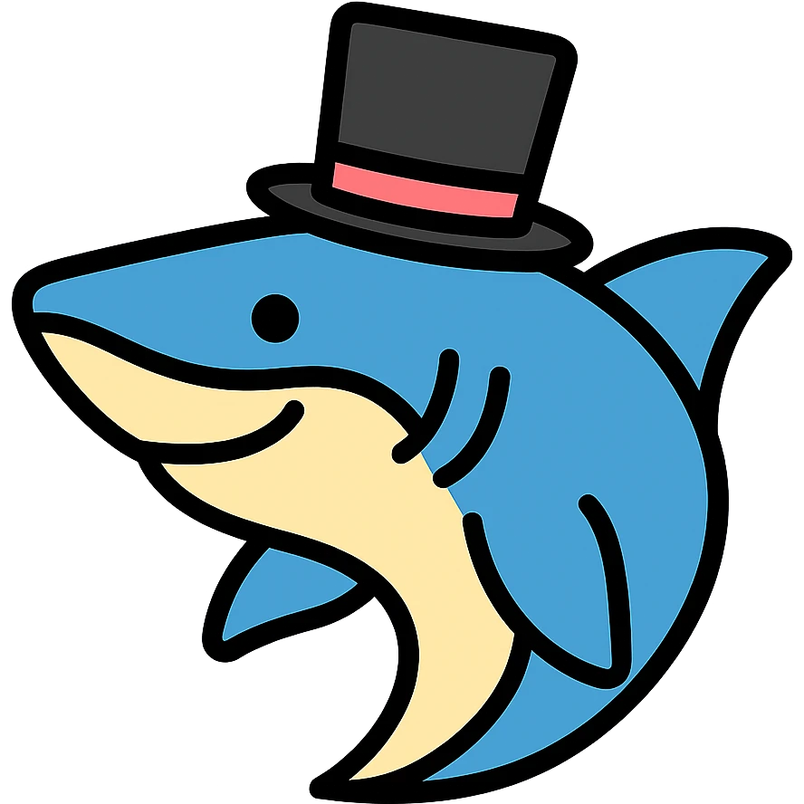 color outline icon of a shark wearing a top hat emoji