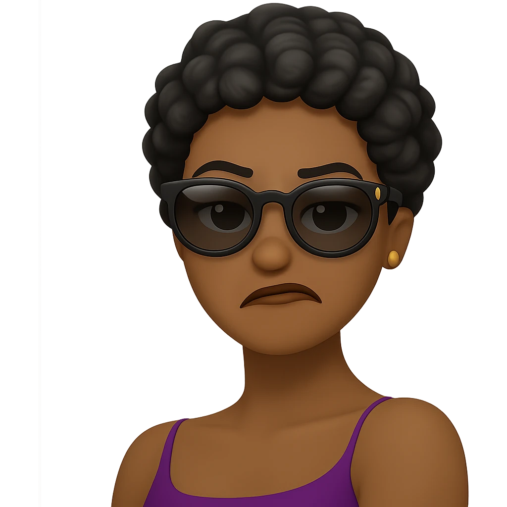 Change her facial expression to so-so, keeping the same style as the reference image. emoji