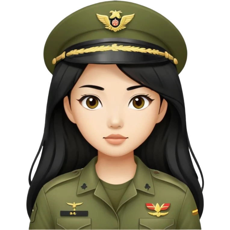Beautiful Asian girl with long black hair wearing military green cammies emoji