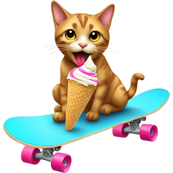 Cat eating ice cream in skate board emoji