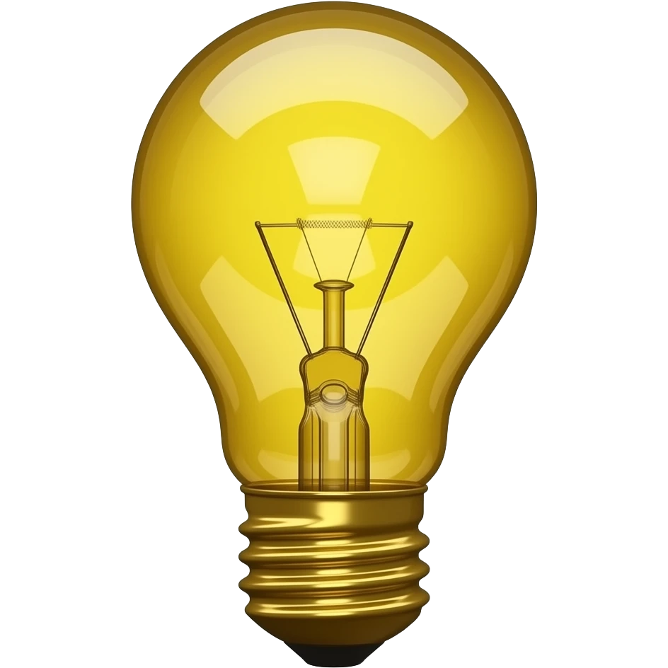 3D render of a golden glowing lightbulb, minimalist design, vibrant yellow and gold, high gloss, white background emoji